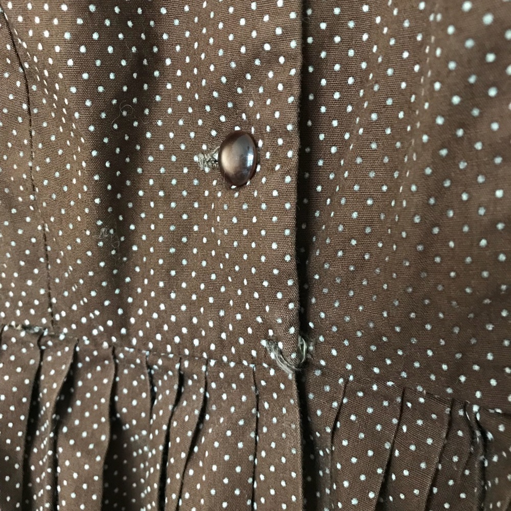 DONATED Vtg Brown Swiss Dot Dress XS - Picture 6 of 8